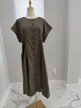 Calvin Klein Olive Green Button-Down Midi Dress